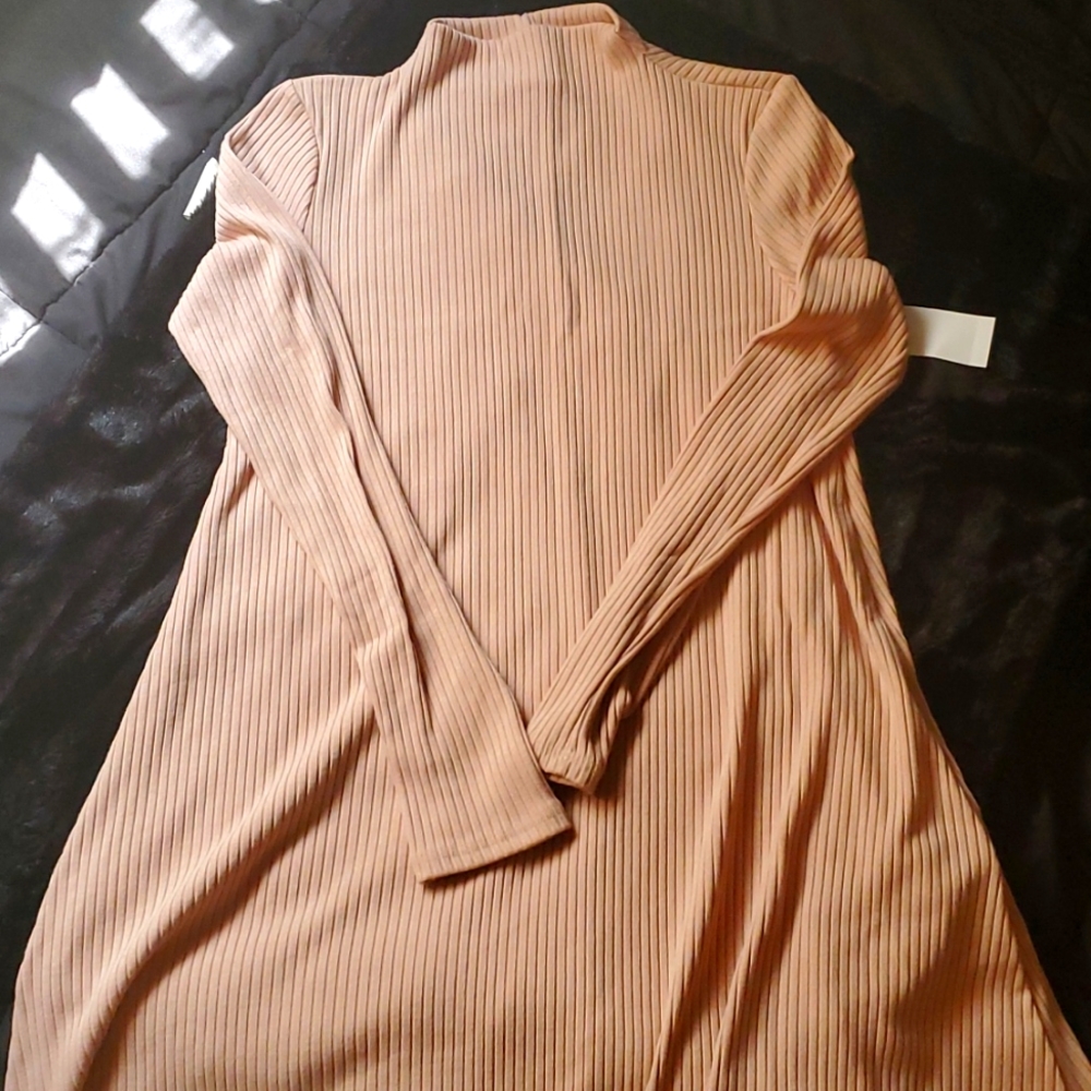 Nude Mock Neck Long Sleeve Flowy Dress
